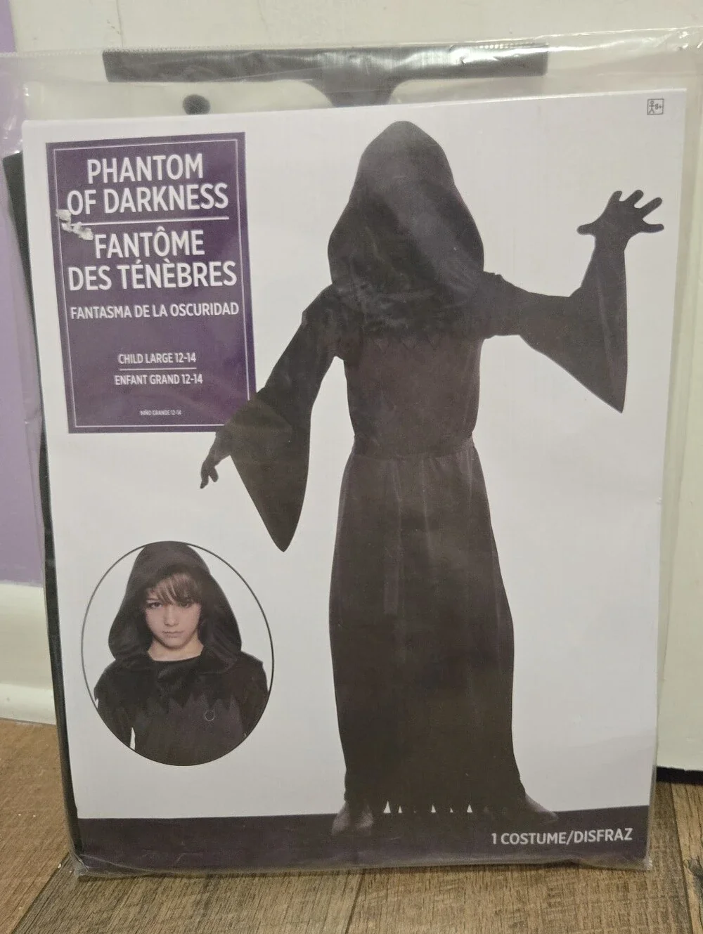Phantom of Darkness Kids Black Hooded Costume large 12-14